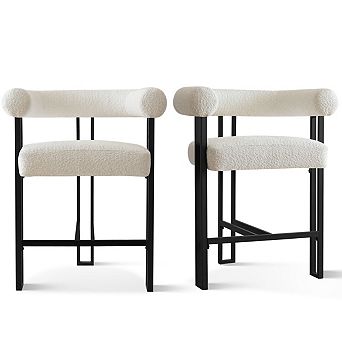 Contemporary 24.5" Boucle Counter Height Stools (2-Pack) Curved Back Bar Stools with Footrest