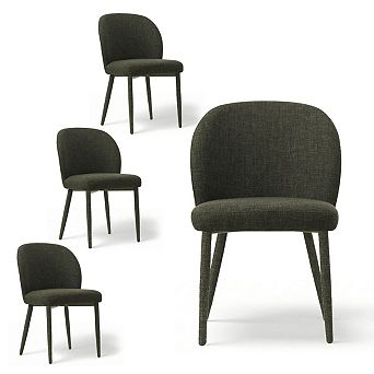 Set of 4 Mid-Century Upholstered Fabric Dining Chairs Curved Back Side Chairs with Tapered Legs