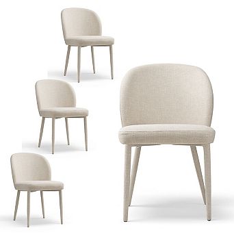 Set of 4 Mid-Century Upholstered Fabric Dining Chairs Curved Back Side Chairs with Tapered Legs