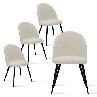 Set of 4 Modern Boucle Dining Chairs Upholstered Side Chairs with Black Metal Legs
