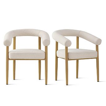Set of 2 Boucle Upholstered Dining Chairs Modern Arm Chairs with Metal Legs
