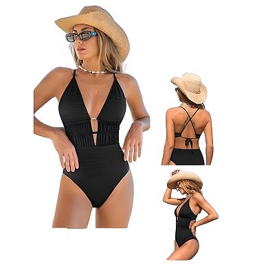 Plunging Neck One Piece Bathing Suit