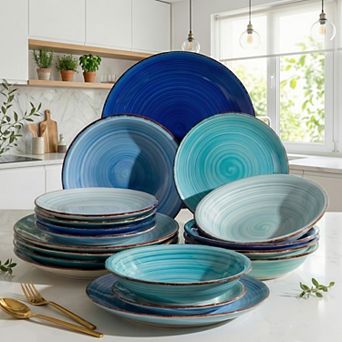 Dinnerware Sets 18 pc Service for 6, Colorful Dish Set, Microwave Dishwasher Safe