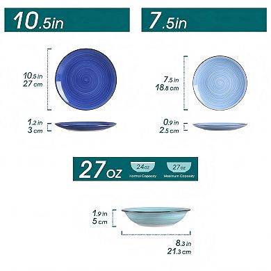 Dinnerware Sets 18 Piece Service for 6, Colorful Dish Set, Microwave Dishwasher Safe