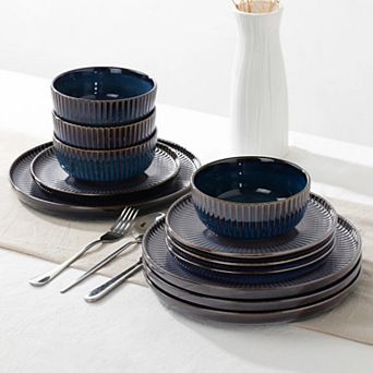 Stoneware Dinnerware Sets for 6, 18 pc Microwave Safe Dinner Plate/Salad Plate/Cereal Bowl