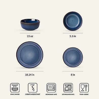Stoneware Dinnerware Sets for 6, 18 Piece Microwave Safe Dinner Plate/Salad Plate/Cereal Bowl