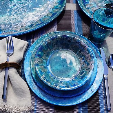 12 Piece Melamine Dinnerware Set for 4, Teal Heavyweight Unbreakable Plates and Bowls
