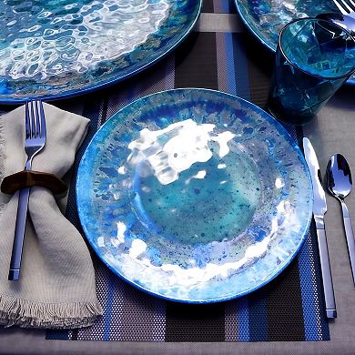 12 Piece Melamine Dinnerware Set for 4, Teal Heavyweight Unbreakable Plates and Bowls