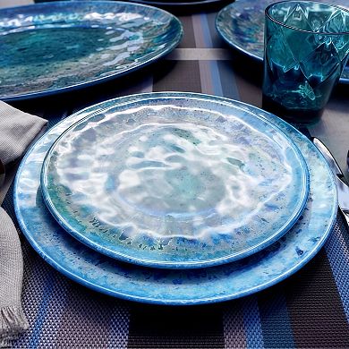 12 Piece Melamine Dinnerware Set for 4, Teal Heavyweight Unbreakable Plates and Bowls