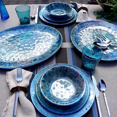 12 Piece Melamine Dinnerware Set for 4, Teal Heavyweight Unbreakable Plates and Bowls