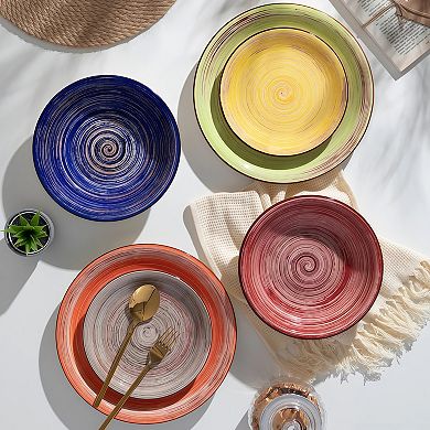 Chip Resistant 18 Piece Dinnerware Sets, Enameled Stoneware Plates and Bowls Sets for 6