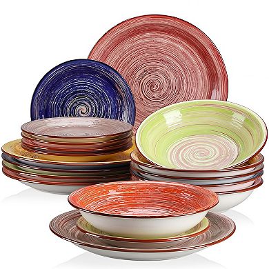 Chip Resistant 18 Piece Dinnerware Sets, Enameled Stoneware Plates and Bowls Sets for 6