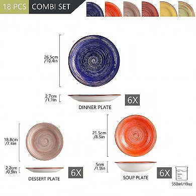 Chip Resistant 18 Piece Dinnerware Sets, Enameled Stoneware Plates and Bowls Sets for 6