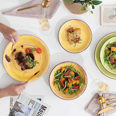 Chip Resistant 18 Piece Dinnerware Sets, Enameled Stoneware Plates and Bowls Sets for 6