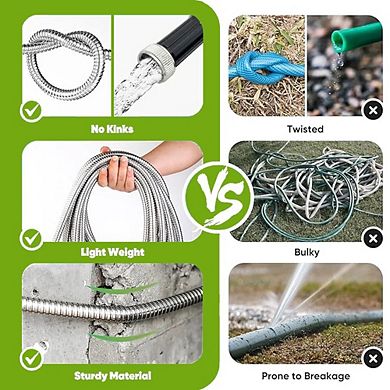 Garden Hose Stainless Steel Heavy Duty Water Hose Rust Proof for Yard Outdoor