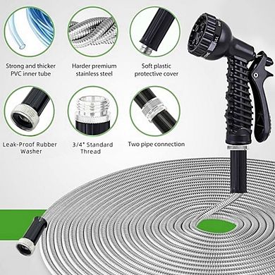 Garden Hose Stainless Steel Heavy Duty Water Hose Rust Proof for Yard Outdoor