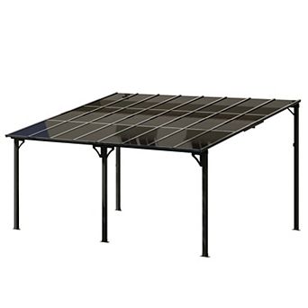 12' x 16' Wall Mounted LeanWhite to Metal Awnings with Sloped Roof Outdoor Patio Gazebo Awning