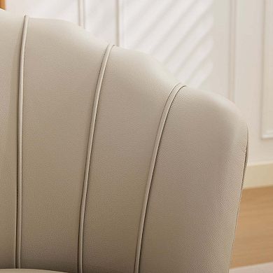 Modern Top-grain Genuine Leather Accent Swivel Barrel Chair with Petal Backrest