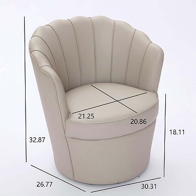 Modern Top-grain Genuine Leather Accent Swivel Barrel Chair with Petal Backrest