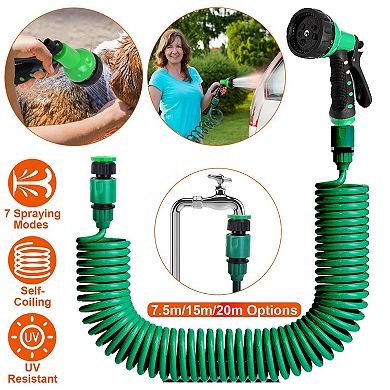 EVA Recoil Garden Hose with 7 Spray Modes & Adapters