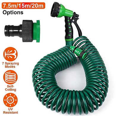 EVA Recoil Garden Hose with 7 Spray Modes & Adapters