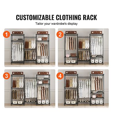 Heavy Duty Rolling Garment Rack 4 Hang Rods 8 Tier Adjustable Closet Wardrobe 800 lb