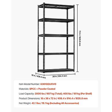 Heavy Duty Garage Shelving 5 Tier Metal Storage Shelf 2000 Lb Capacity