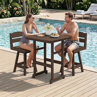 3-Piece Patio Counter Height Bar Set with 2 Swivel Armless Stools and Square Table