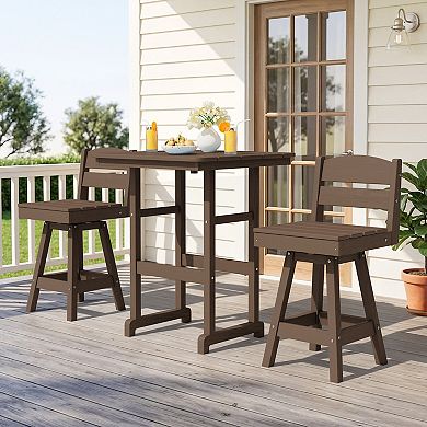 3-Piece Patio Counter Height Bar Set with 2 Swivel Armless Stools and Square Table
