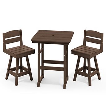 3 pc Patio Counter Height Bar Set with 2 Swivel Armless Stools and Square Table