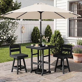 3 pc Patio Counter Height Bar Set with 2 Swivel Armless Stools and Square Table