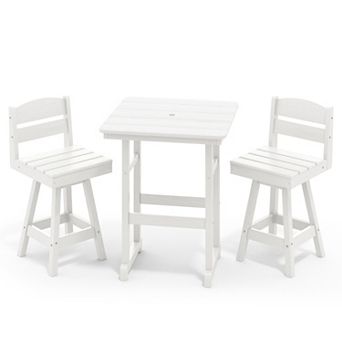 3 pc Patio Counter Height Bar Set with 2 Swivel Armless Stools and Square Table