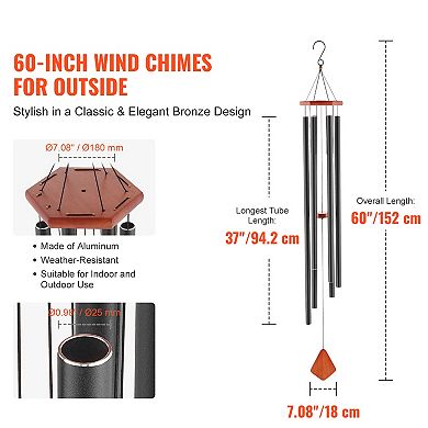 42 Inch Deep Tone Wind Chimes for Outside with 6 Aluminum Tubes