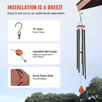 42 Inch Deep Tone Wind Chimes for Outside with 6 Aluminum Tubes