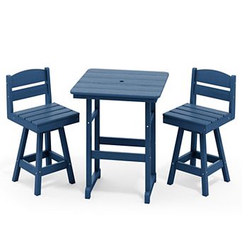 3 pc Patio Counter Height Bar Set with 2 Swivel Armless Stools and Square Table