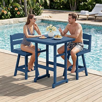 3-Piece Patio Counter Height Bar Set with 2 Swivel Armless Stools and Square Table
