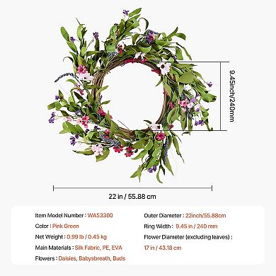 Artificial Decorative Wreath 22 Inch Daisy Front Door Wreath