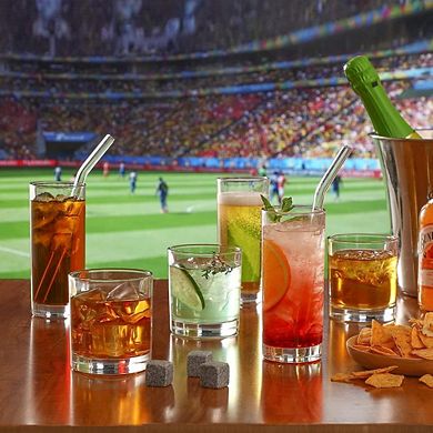 12 Pack Glass Cups with Straws, Drinking Glass Set for Coffee & Cocktails