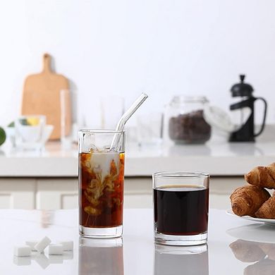 12 Pack Glass Cups with Straws, Drinking Glass Set for Coffee & Cocktails