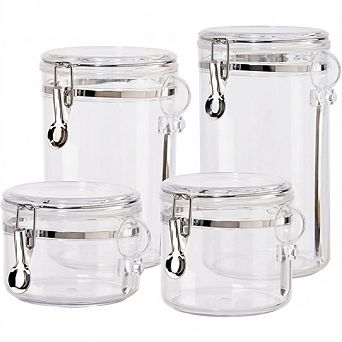 Clear Airtight Canister Set with Clamp Lids and Spoons for Kitchen Storage