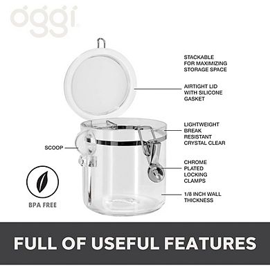 Clear Airtight Canister Set with Clamp Lids and Spoons for Kitchen Storage