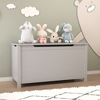 Kids Wooden Toy Box Storage with Safety Hinged Lid, 31.5"W x 13"D x 16.7"H