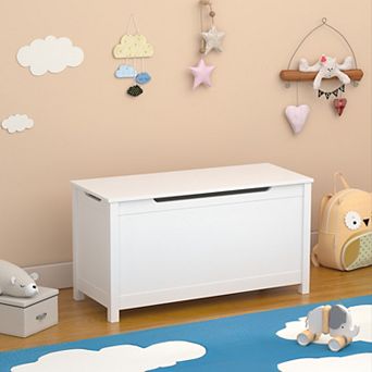 Kids Wooden Toy Box Storage with Safety Hinged Lid, 31.5"W x 13"D x 16.7"H