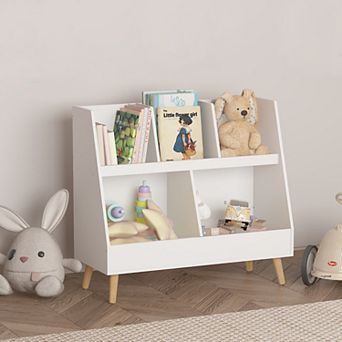 White 5-Cubby Kids Bookshelf, Toy Organizer for Bedroom, Nursery, Classroom