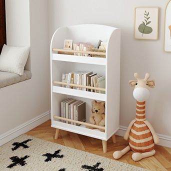 White 3 tier Kids Bookshelf with Toy Storage, Book Organizer