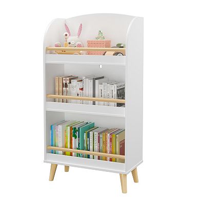 White 3-Tier Kids Bookshelf with Toy Storage, Book Organizer
