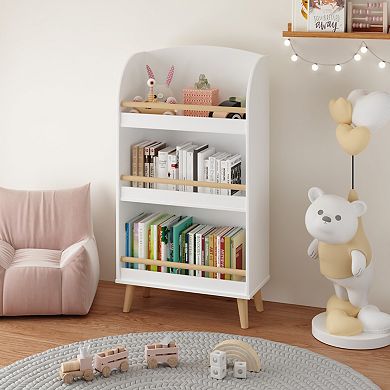 White 3-Tier Kids Bookshelf with Toy Storage, Book Organizer