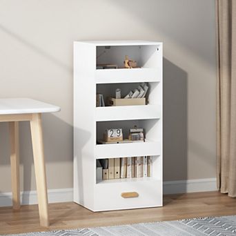 4 tier Bookshelf with 4 Drawers, White & Wood Storage Cabinet
