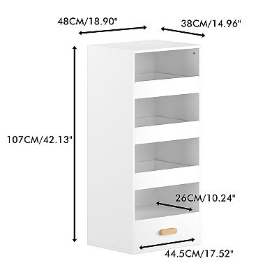 4-Tier Bookshelf with 4 Drawers, White & Wood Storage Cabinet