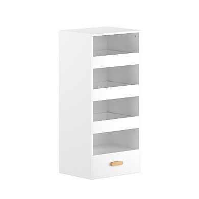 4-Tier Bookshelf with 4 Drawers, White & Wood Storage Cabinet